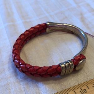 Red leather and silver bracelet.